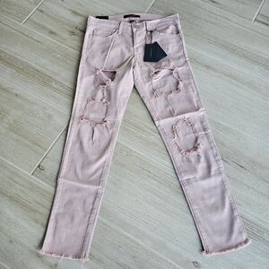 Flying Monkey Light Pink Distressed Skinny Jeans Raw Hem Size 27 NEW with tags